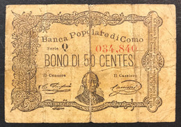 Banca Popolare Di Como 50 Cents  Biglietti Fiduciario Antico Restauro LOTTO 3422 - Sonstige & Ohne Zuordnung