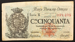 Roma 1872 Banca Popolare Operaia 50 Cent Biglietto Fiduciario   LOTTO 3461 - Andere & Zonder Classificatie