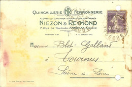 07 ANNONAY QUINCAILLERIE FERRONNERIE NIEZON REYMOND 7 RUE DE TOURNON COMMANDE A BLOT GALLAND TOURNUS - Annonay