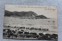 I402, Cpa 1911, San Sebastian, Playa De Banos Y Regatas De Balandros En La Bahia, Espagne - Guipúzcoa (San Sebastián)