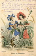 Mode * Femmes Fleurs & Scarabée Sauterelle Humanisés * CPA Illustrateur 1903 * Bleuet & Coquelicot * Fleur Femme - Moda