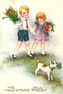 Hannes PETERSEN * CPA Illustrateur N°20 * Bonne Fête * Enfants Fleurs Chien Chiot Dog - Petersen, Hannes