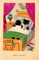 Chats Noirs Humanisés * CPA Illustrateur * égoïsme Masculin ! * Couple Lit * Black Cat Cats Katze Chat Noir Humanisé - Cats