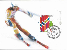 Norway Norge 1994 Olympic Winter Games Lillehammer 1994, Flags Mi 1147 Slalom Maximum Card FDCancellation - Brieven En Documenten