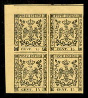 Antichi Stati Italiani - Modena - 1852 - 15 Cent (3) - Quartina Angolare - Coppia Inferiore Gomma Integra - Autres & Non Classés
