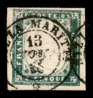 Antichi Stati Italiani - Sardegna - 1855 - 5 Cent Verde Smeraldo Grigiastro (13g) - Usato - Raybaudi + Diena (1.000) - Autres & Non Classés