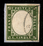 Antichi Stati Italiani - Sardegna - 1862 - 5 Cent Verde Bronzo (13Dd) Su Frammento - Raybaudi (1.000) - Autres & Non Classés