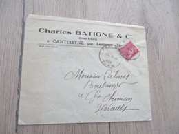 Enveloppe Publicité Timbrée C.Batigne Cantereyne Tarn 1939 1 TP Mercure - Petits Métiers