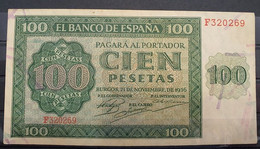 ESPAÑA.  EDIFIL 421a. 100 PTAS 21 DE NOVIEMBRE DE 1936.  CONSERVACIÓN MBC+. SERIE F. - 100 Pesetas