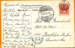 99104 - DENMARK - POSTAL HISTORY - Interesting Postmark On POSTCARD To USA 1908 - Brieven En Documenten