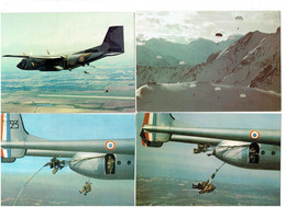 Lot 4 Cpm Militaria Soldat PARACHUTISME - AVION Parachute Sortie TRANSALL C 160 LARGAGE D UN NORD 2.501 Saut Sur Neige - Parachutisme