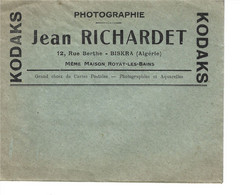 Enveloppe Publicitaire Kodaks Jean RICHARDET Photographie Rue Berthe  Biskra (Algérie) Royat Les Bains Vers 1930 - 1900 – 1949