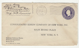 Consolidated Edison Company Of NY Preprinted Postal Stationery Reply Cover Posted 1942 Camp Polk. LA. B220425 - 1941-60