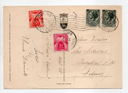 - Carte Postale GENOVA (Italie) Pour MOUGINS (Alpes-Maritimes) 27.12.1958 - TAXÉE 10 F. + 5 F. Type Gerbes - A ÉTUDIER - - 1859-1955 Covers & Documents