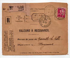 - Façade De Lettre Recommandée SAINT-CLOUD Pour MARCILLÉ-LA-VILLE (Mayenne) 11.10.1935 - VALEURS A RECOUVRER - - Cartas