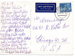 58555 - Berlin - 1958 - 40Pfg Bauten EF A LpAnsKte BERLIN -> Chicago, IL (USA) - Storia Postale