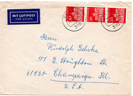 58560 - Bund - 1970 - 3@30Pfg Brandenburger Tor A LpBf PEINE -> Champaign, IL (USA) - Lettres & Documents
