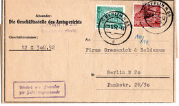 58567 - Berlin - 1952 - 60Pfg Bauten MiF A OrtsZUFaltbf BERLIN - Storia Postale
