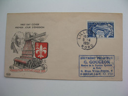 FDC France 9/4/1951   N° 889  Expoition Textie Internationale De Lille   Cachet Lille Nord - 1950-1959