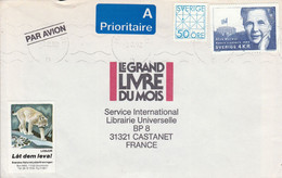 SUEDE AFFRANCHISSEMENT COMPOSE SUR LETTRE AVION POUR LA FRANCE 1992 - Cartas & Documentos