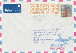 SUEDE AFFRANCHISSEMENT COMPOSE SUR LETTRE AVION POUR LA FRANCE 1992 - Brieven En Documenten