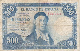 BILLETE DE ESPAÑA DE 500 PTAS DEL AÑO 1954 SERIE S (IGNACIO ZULOAGA) - 500 Pesetas