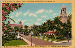 Florida Palm Beach Sunrise Avenue Looking Toward Palm Beach Biltmore Hotel 1942 Curteich - Palm Beach