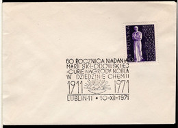 POLAND POLSKA - LUBLIN - 1971 -  MARIA SKLODOWSKA CURIE - POSTMARK  STAMP - ENVELOPE COVER  - SOUVENIR 219 - Chemie