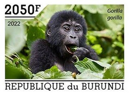 Burundi 2022, Animals, Gorillas II, 1val IMPERFORATED - Nuovi