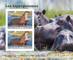 Burundi 2022, Animals, Hippo III, Block IMPERFORATED - Unused Stamps