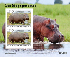 Burundi 2022, Animals, Hippo IV, Block IMPERFORATED - Nuevos