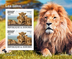 Burundi 2022, Animals, Lion IV, Block IMPERFORATED - Unused Stamps