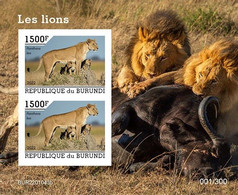 Burundi 2022, Animals, Lions III, Block IMPERFORATED - Unused Stamps