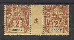 OBOCK - 1893 - N°Yv. 33 - Type Groupe 2c Brun - Paire Millésimée 3 - Neuf * / MH VF - Unused Stamps