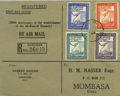 1944 ZANZIBAR , SOBRE DE PRIMER DIA CERTIFICADO , 200 TH. ANNIVERSARY OF THE ESTABLISHMENT OF THE AL-BUSA' ID DINASTY - Zanzibar (...-1963)