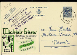 Publibel Obl. N° 1128  ( Michiels Frères - Montaigu - Architectes  De Jardins) Obl. CINEY - A A - 29/09/1952 - Publibels