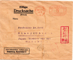 58648 - Deutsches Reich - 1932 - 5Pfg Schalterfreistpl A DrucksBf BRAUNSCHWEIG -> Japan, M. Jap. Stpl "Ohne Marken" - Cartas & Documentos