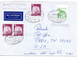 58650 - Bund - 1988 - 50Pfg B&S GAA MiF A LpDrucksBf ULM-STUTTGART FLUGHAFEN UEBERLANDPOST -> Paris, TN (USA) - Lettres & Documents
