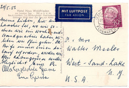 58656 - Bund - 1955 - 40Pfg Heuss I MiF A LpAnsKte DUESSELDORF FLUGHAFEN -> West Sand Lake, NY (USA) - Storia Postale