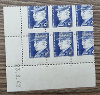 FRANCE: VARIETE PETAIN Yvert 522, Bloc De 6 Piquage à Cheval, Avec Coin Daté - Unused Stamps