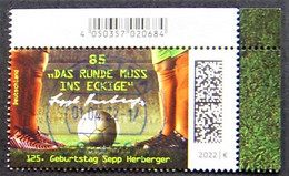 Bund/BRD  März 2022 Sondermarke "125. Geburtstag Sepp Herberger" MiNr3675 Ecke 2, Gestempßelt - Gebruikt