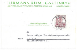 2050x: Heimatbeleg 4600 Wels, Simonystraße 7, Hermann Reim Gartenbau, Gelaufen 1973 - Wels