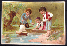 RARE ! CHROMO Doré - Guilded Chromo - Enfant Avec Jouet Bateau - Bateau - Child With Playboat - Autres & Non Classés