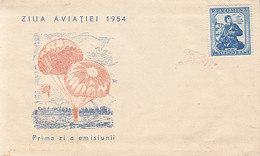 SPORTS, PARACHUTTING, AVIATION DAY, COVER FDC, 1954, ROMANIA - Fallschirmspringen