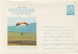 SPORTS, PARACHUTTING, COVER STATIONERY, ENTIER POSTAL, 1978, ROMANIA - Fallschirmspringen