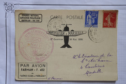 AK8  FRANCE  BELLE CARTE  30 MAI 1939 1ER COURRIER MONTPELLIER   A MARSEILLE+ FARMAN++ + AFFRANCH. INTERESSANT - 1960-.... Briefe & Dokumente