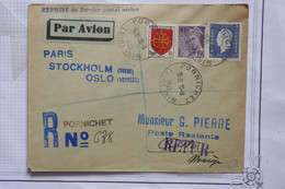 AK9  FRANCE  BELLE LETTRE  1945 REPRISE SERVICE PARIS STOCKHOLM OSLO DE PORNICHET  AFFR. PLAISANT - 1960-.... Lettres & Documents