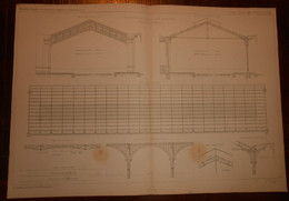 Plan De La Charpente En Fer De La Gare Des Aubrais. Chemin De Fer D'Orléans.1866. - Arbeitsbeschaffung