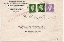 Dulac 1F + 3F X2 Sur Lettre Recommandée Provisoire De 2ème échelon De Strasbourg De 1945 - 1921-1960: Modern Period