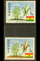 1967 1np Maize With SALMON COLOUR OMITTED (+ A Normal Stamp For Comparison), SG 460a + 460, Never Hinged Mint (2 Stamps) - Ghana (1957-...)